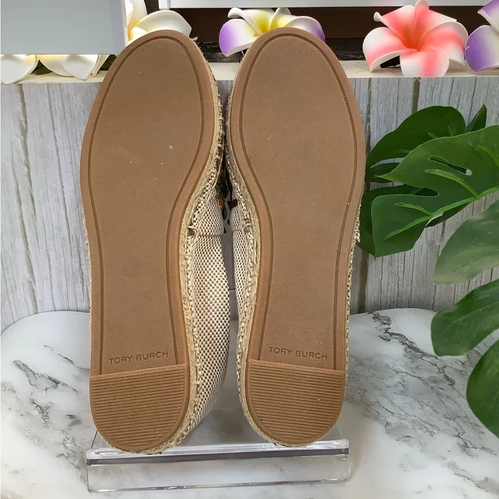 NIB Tory Burch Beige Espadrille Slip-On with Yellow and Green Embellishment